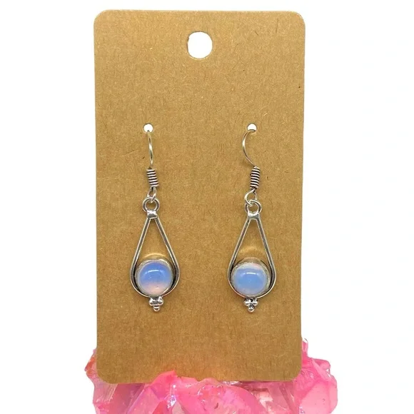 Opalite Crystal Earrings Dangle Drop 925 Sterling Silver Overlay - Picture 1 of 5
